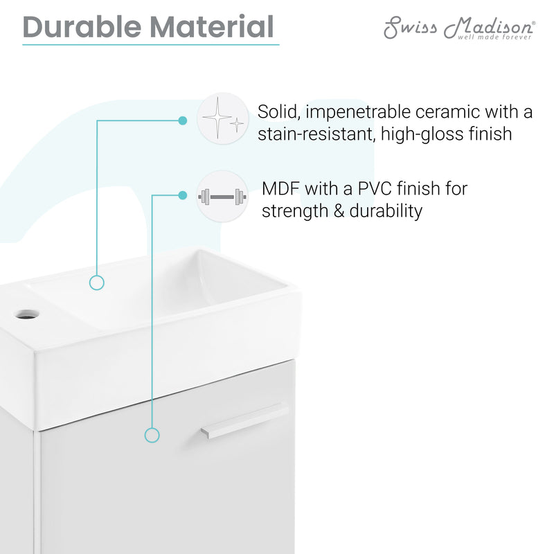 Swiss Madison Colmer 18 Single, White, One Cabinet, Bathroom Vanity - SM-BV611