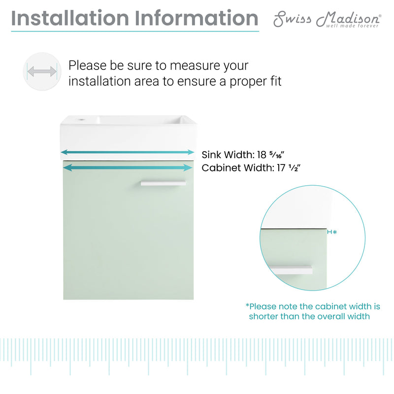 Swiss Madison Colmer 18" Wall-Mounted Bathroom Vanity in Mint - SM-BV615