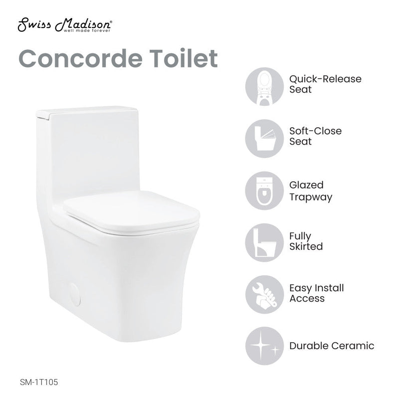 Swiss Madison Concorde One Piece Square Right Side Flush Handle Toilet 1.28 gpf - SM-1T105