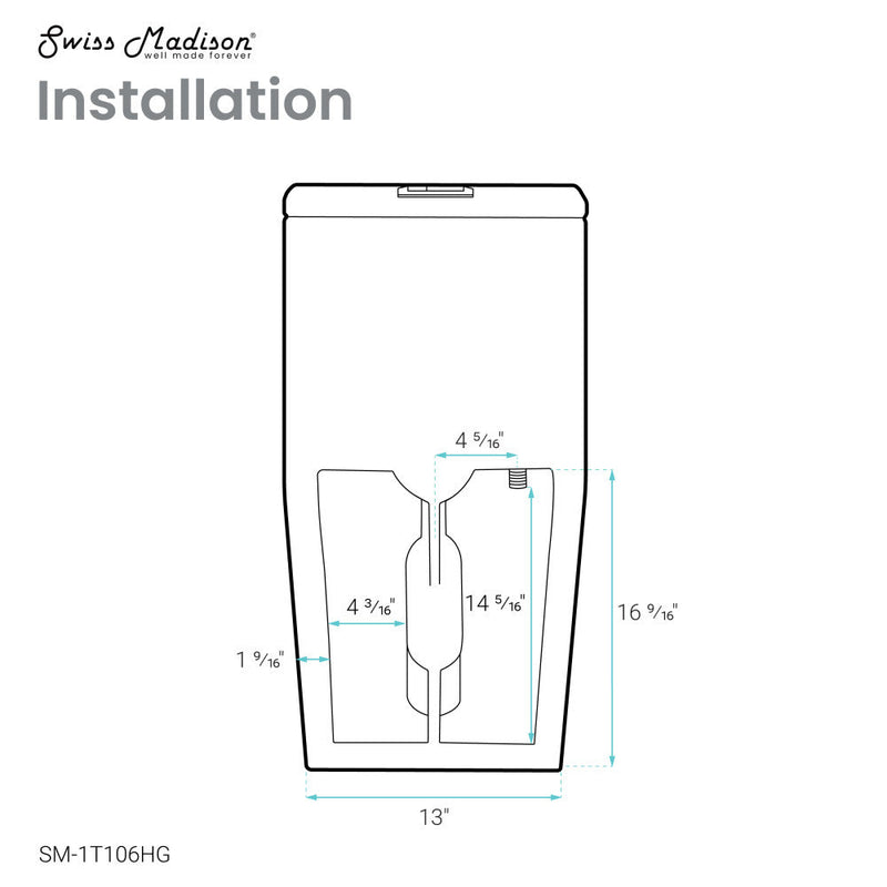 Swiss Madison Concorde One Piece Square Toilet Dual Flush, Brushed Gold Hardware 1.1/1.6 gpf - SM-1T106HG