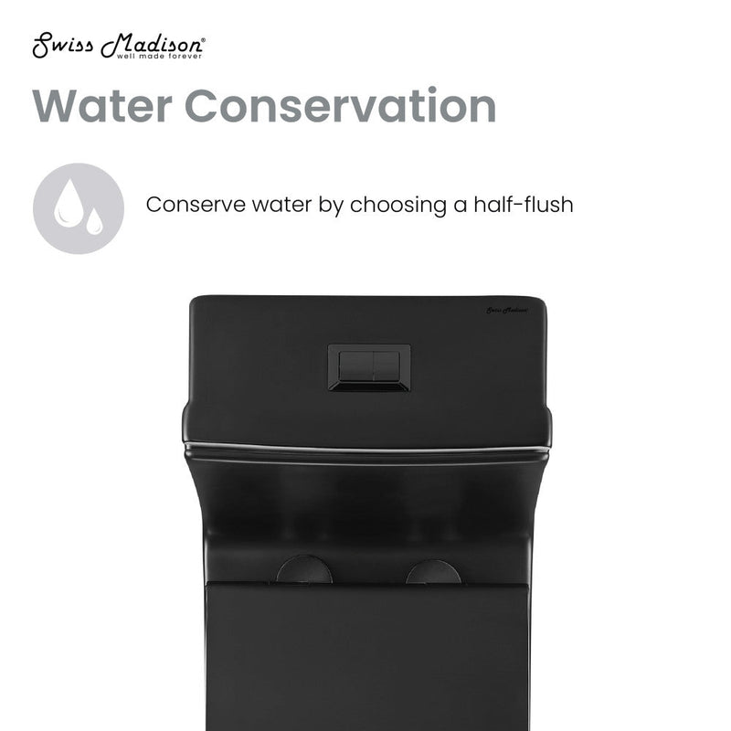 Swiss Madison Concorde One Piece Square Toilet Dual Flush in Matte Black, Black Hardware 1.1/1.6 gpf - SM-1T106MBHB