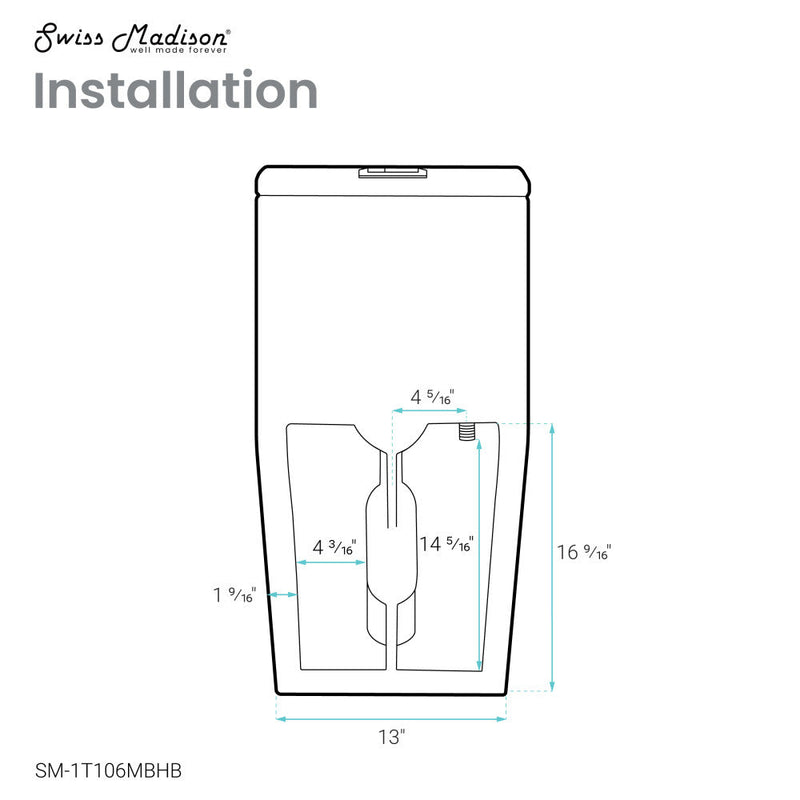 Swiss Madison Concorde One Piece Square Toilet Dual Flush in Matte Black, Black Hardware 1.1/1.6 gpf - SM-1T106MBHB