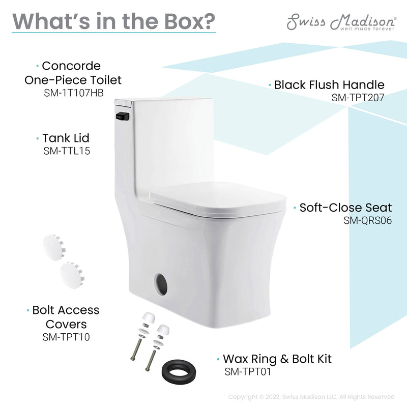 Swiss Madison Concorde One-Piece Square Toilet Side Flush, Black Hardware 1.28 gpf - SM-1T107HB