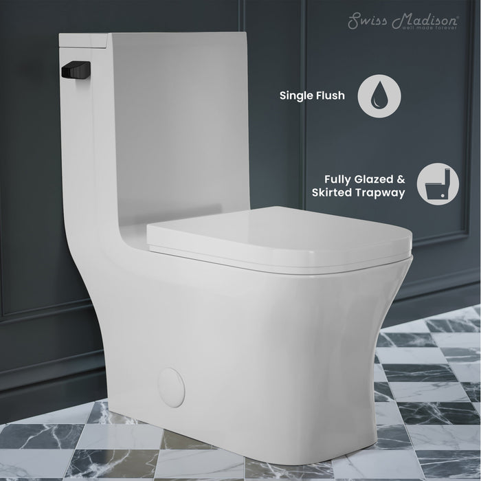 Swiss Madison Concorde One-Piece Square Toilet Side Flush, Black Hardware 1.28 gpf - SM-1T107HB