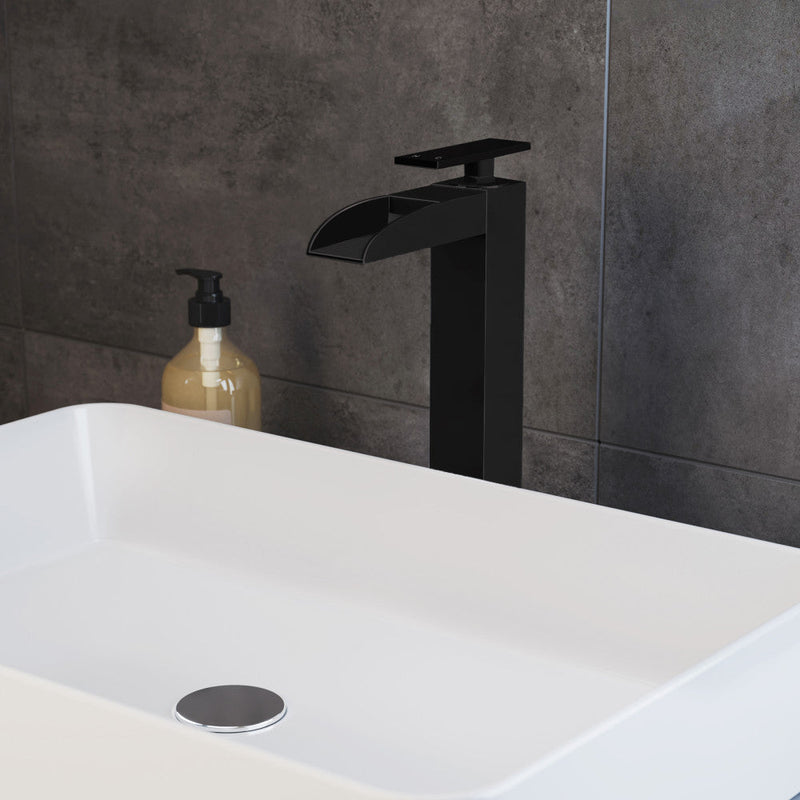 Swiss Madison Concorde Single Hole, Single-Handle, High Arc Waterfall, Bathroom Faucet in Matte Black - SM-BF51MB