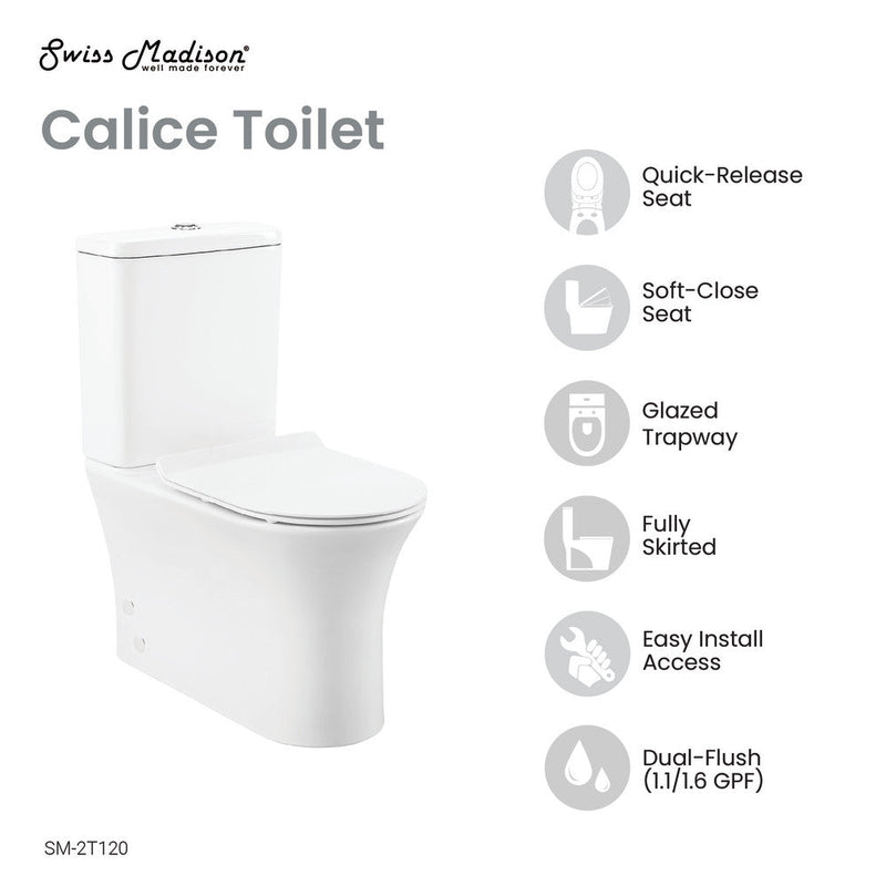 Swiss Madison Calice Two-Piece Elongated Rear Outlet Toilet Dual-Flush 1.1/1.6 gpf - SM-2T120