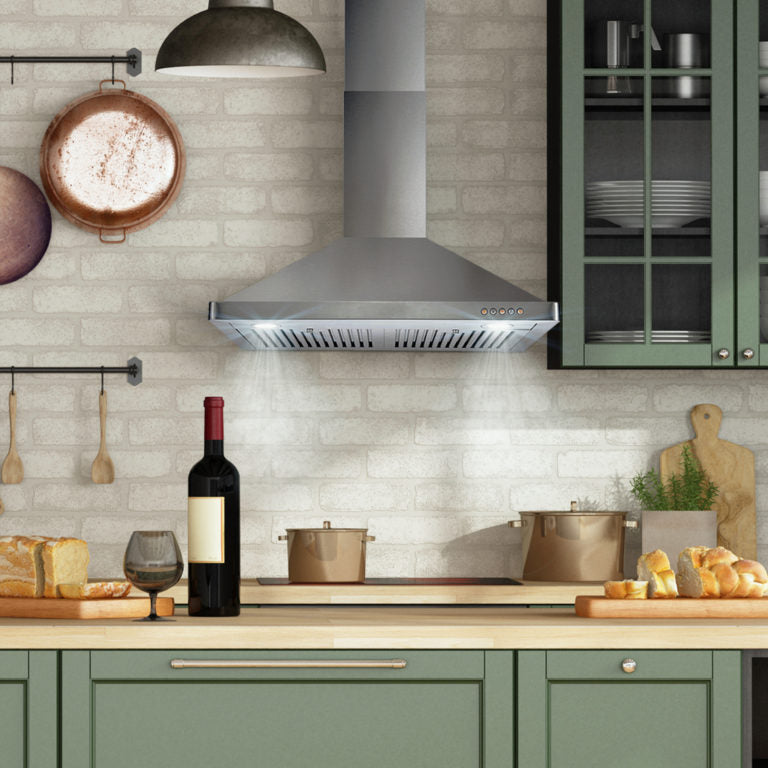 Cosmo 30" Stainless Steel Wall Mount Range Hood with Dishwasher Safe Permanent Filters and Push Button Controls COS-63175