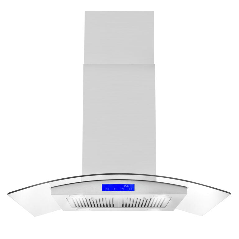 Cosmo 36" Stainless Steel Island Range Hood with Glass Canopy and Dishwasher Safe Permanent Filters COS-668ICS900