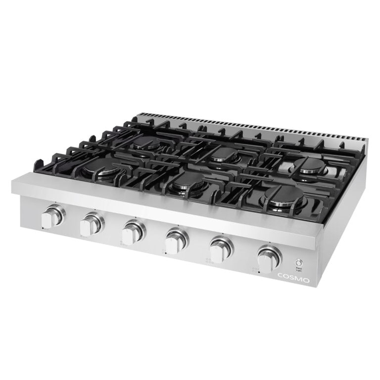 Cosmo 36" Slide-In Gas Cooktop with 6 Italian-Made Sealed Gas Burners and Cast Iron Grates COS-GRT366