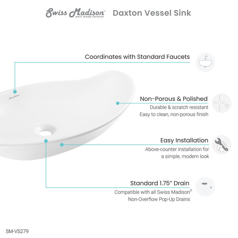 Swiss Madison Daxton Glossy White Ceramic Specialty Vessel Sink 25.5 in - SM-VS279