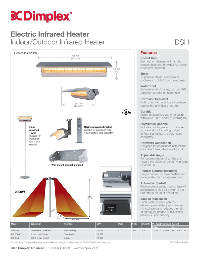 Dimplex - DSH Indoor / Outdoor Infrared Heater - 240V - DSH20W