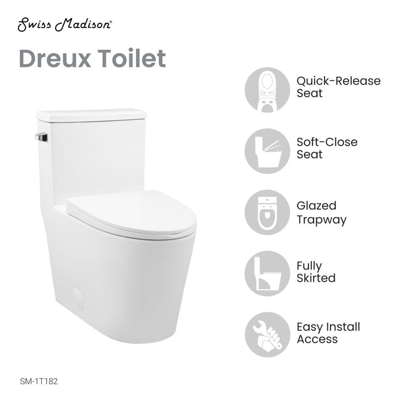 Swiss Madison Dreux One Piece Elongated Toilet Left Side Flush 1.28 GPF - SM-1T182