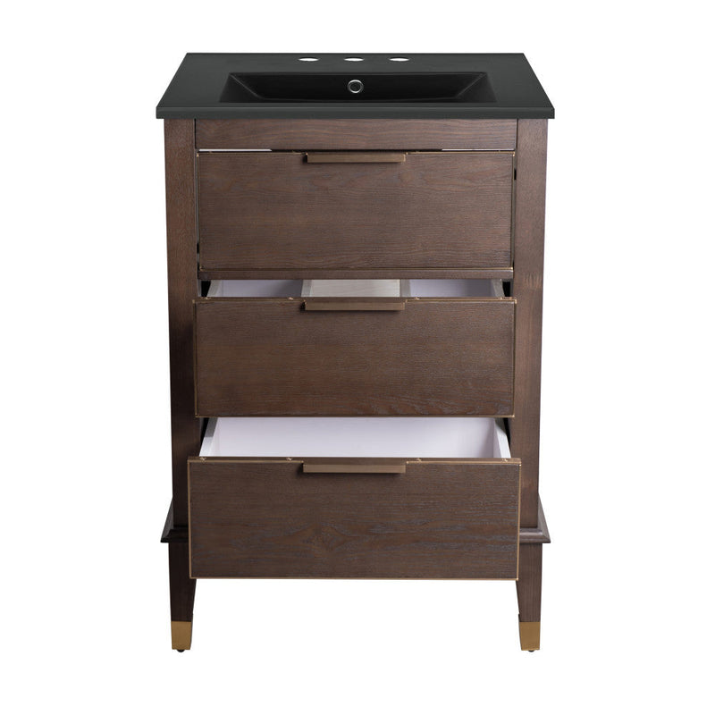 Swiss Madison Hugo 24 in. Brown Oak Bathroom Vanity With Black, 3-Hole Ceramic Sink Top - SM-BV390-3MB