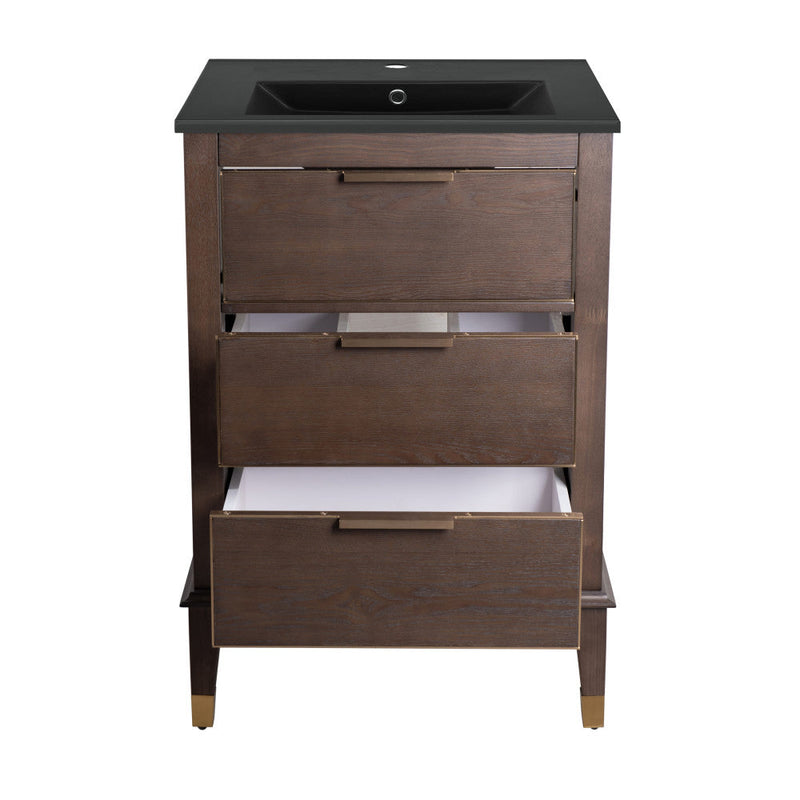 Swiss Madison Hugo 24 in. Brown Oak Bathroom Vanity With Black Ceramic Sink Top - SM-BV390MB