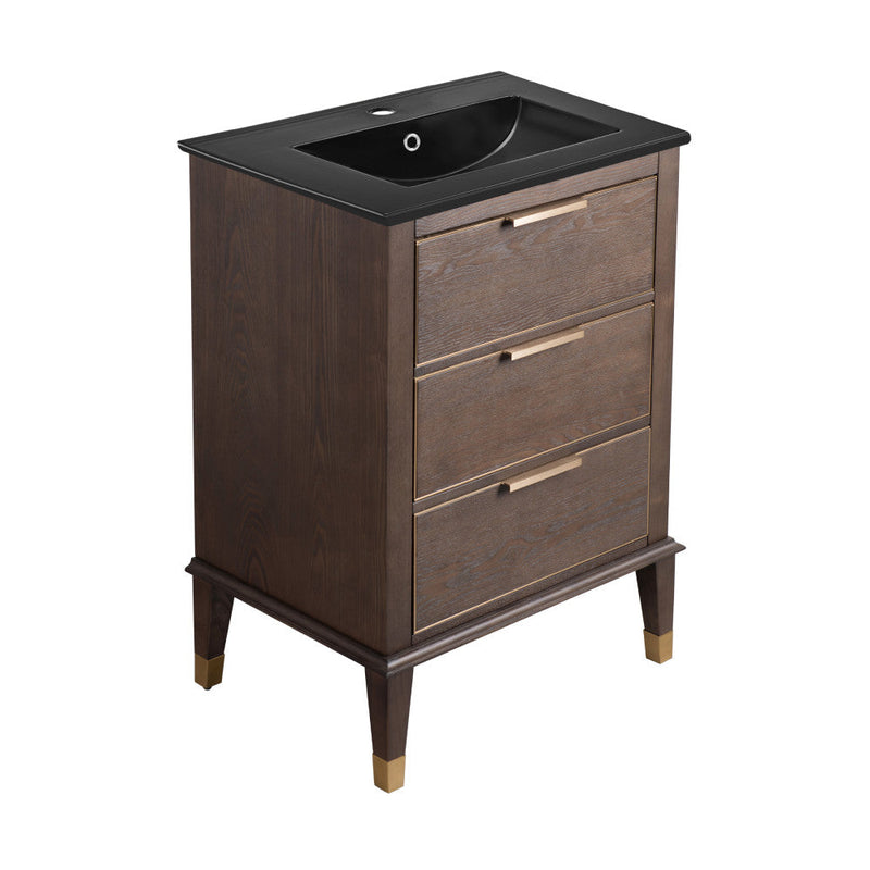 Swiss Madison Hugo 24 in. Brown Oak Bathroom Vanity With Black Ceramic Sink Top - SM-BV390MB