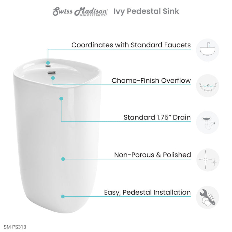 Swiss Madison Ivy One Piece Pedestal Sink - SM-PS313