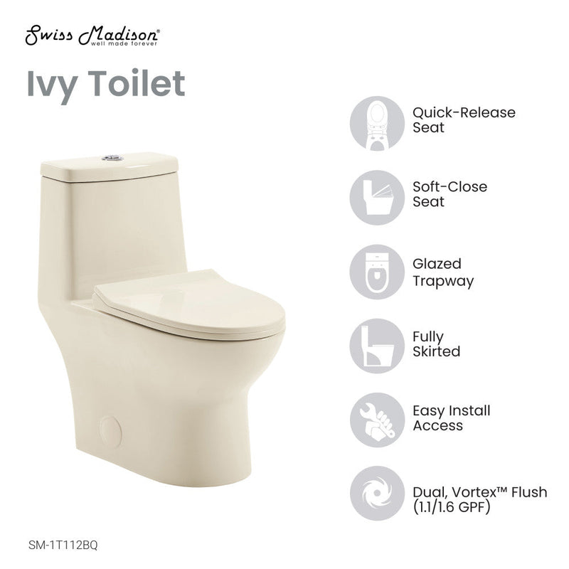 Swiss Madison Ivy One Piece Toilet Dual Vortex Flush 1.1/1.6 gpf in Bisque - SM-1T112BQ