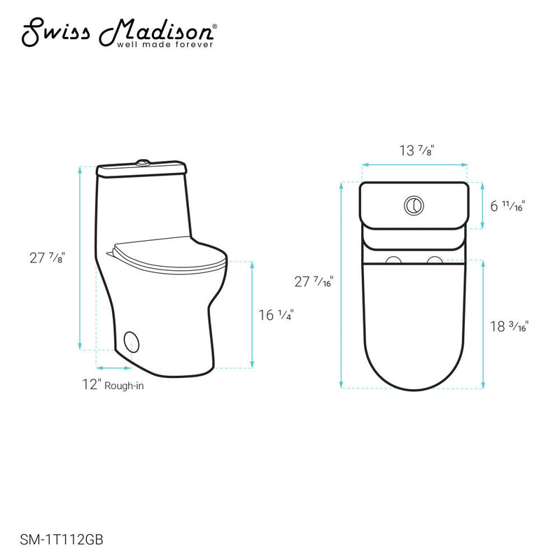 Swiss Madison Ivy One Piece Toilet Dual Vortex Flush in Glossy Black 1.1/1.6 gpf - SM-1T112GB