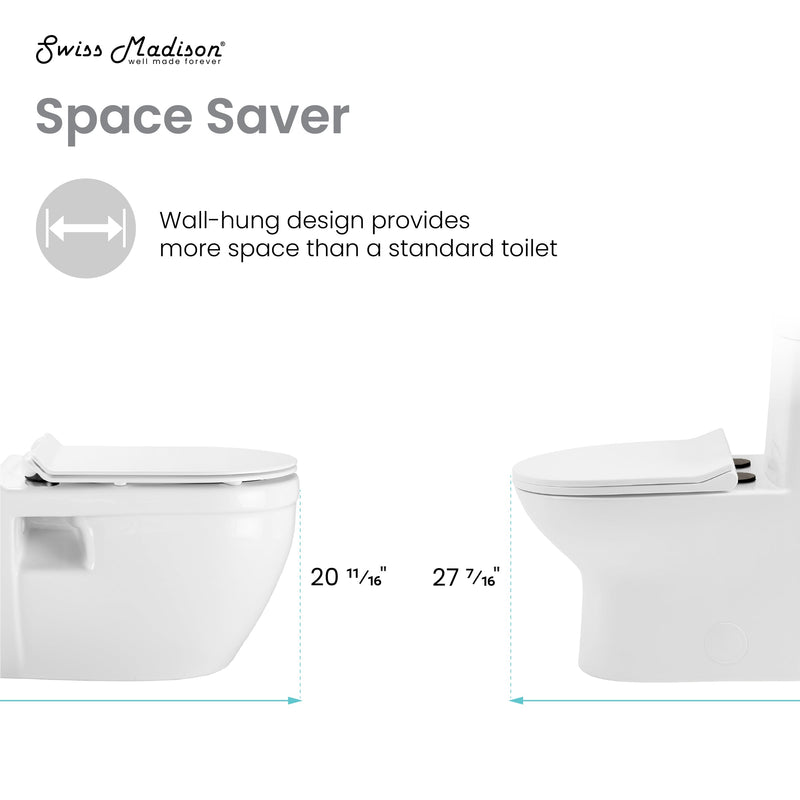 Swiss Madison Ivy Wall Hung Elongated Toilet Bowl, Black Hardware - SM-WT450HB