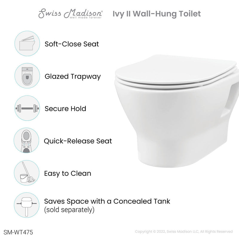 Swiss Madison Ivy II Wall-Hung Elongated Toilet Bowl - SM-WT475