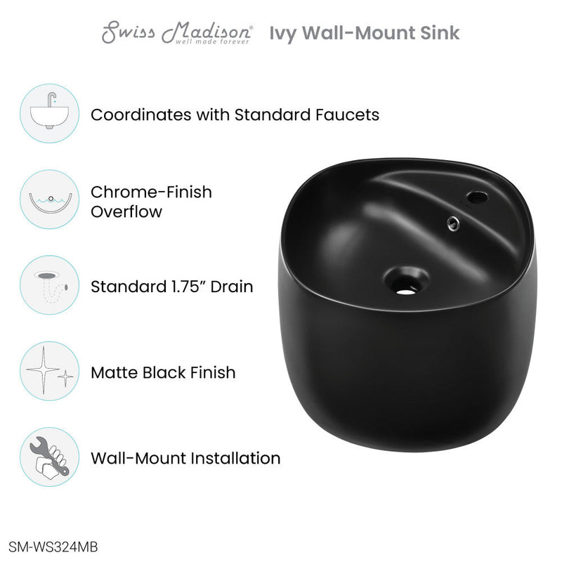Swiss Madison Ivy Wall-Mount Sink in Matte Black - SM-WS324MB