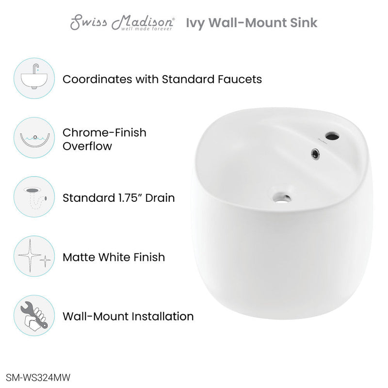 Swiss Madison Ivy Wall-Mount Sink in Matte White - SM-WS324MW