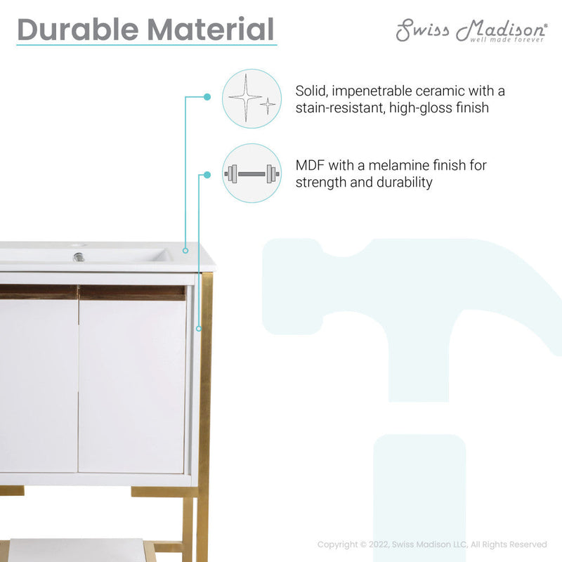 Swiss Madison Marseille 24" Bathroom Vanity in White and Brushed Gold - SM-BV217WBG