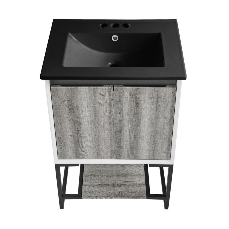 Swiss Madison Marseille 24 in. Gray Oak Bathroom Vanity With Black, 3-Hole Ceramic Sink Top - SM-BV142-3MB
