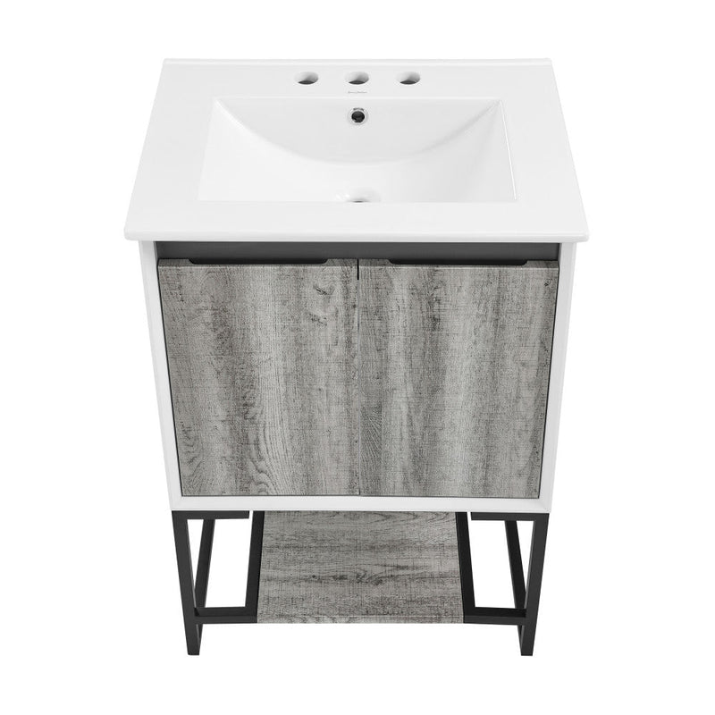 Swiss Madison Marseille 24 in. Gray Oak Bathroom Vanity With White, 3-Hole Ceramic Sink Top - SM-BV142-3