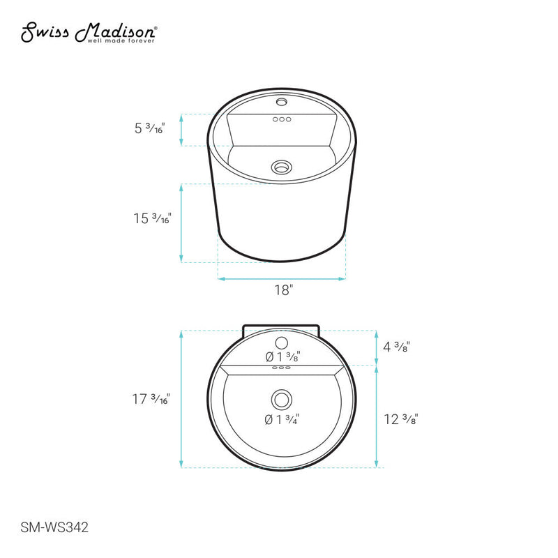 Swiss Madison Monaco 18" Round Wall-Mount Bathroom Sink - SM-WS342