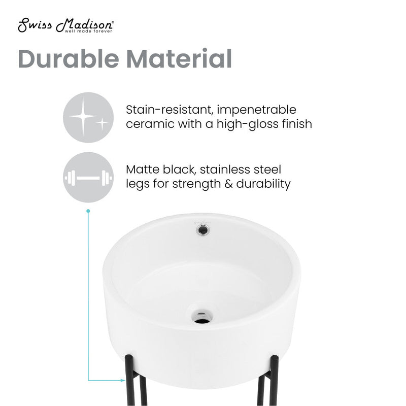 Swiss Madison Monaco 16.5" Round Console Sink, White Basin Matte Black Legs - SM-CS801MB