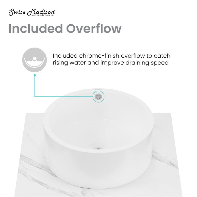 Swiss Madison Monaco 24" Floating Bathroom Shelf with Vessel Sink in White Marble - SM-WSM600