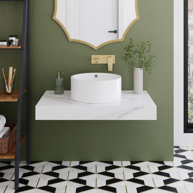 Swiss Madison Monaco 36" Floating Bathroom Shelf with Vessel Sink in White Marble - SM-WSM601