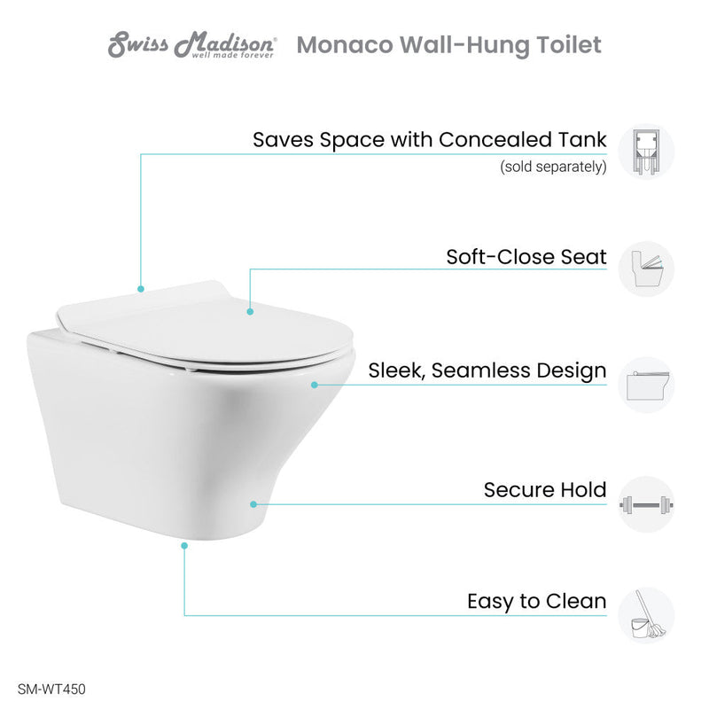 Swiss Madison Monaco Wall-Hung Round Toilet Bowl - SM-WT460