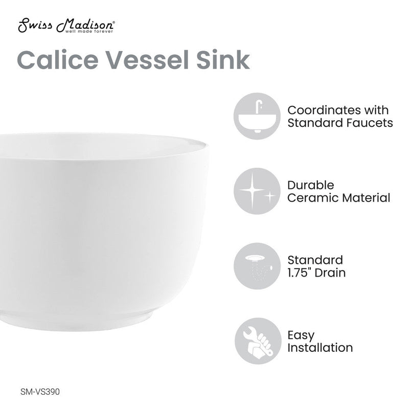 Swiss Madison Calice 15'' Vessel Sink in White - SM-VS390