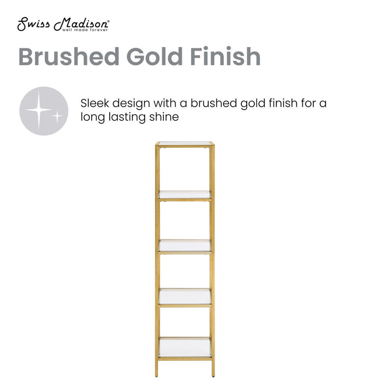 Swiss Madison Pierre 16"x65"x14" Freestanding Linen Cabinet in Brushed Gold - SM-BC51BG