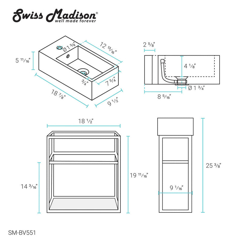 Swiss Madison Pierre 19.5 Single, Metal Frame, Open Shelf, Bathroom Vanity - SM-BV551