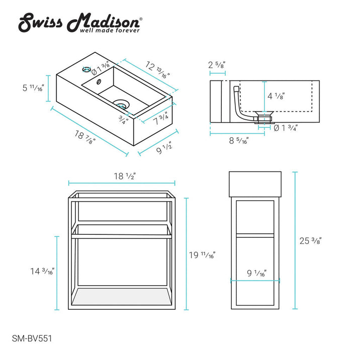 Swiss Madison Pierre 19.5 Single, Metal Frame, Open Shelf, Bathroom Vanity - SM-BV551