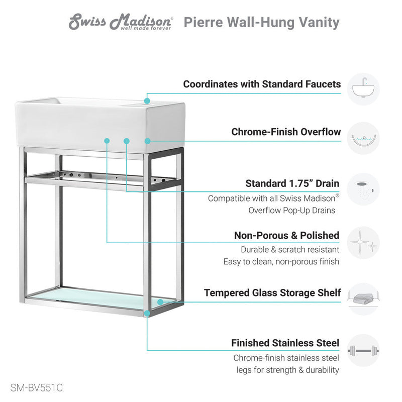 Swiss Madison Pierre 19.5 Single, Open Shelf, Chrome Metal Frame Bathroom Vanity - SM-BV551C