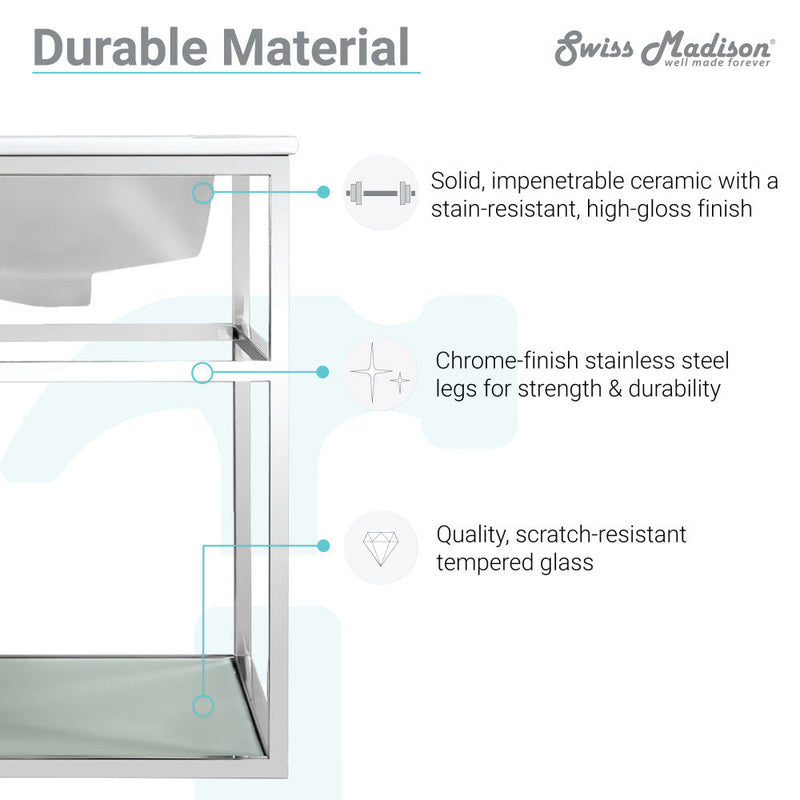 Swiss Madison Pierre 24 Single, Open Shelf, Chrome Metal Frame Bathroom Vanity - SM-BV552C