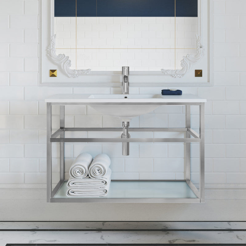 Swiss Madison Pierre 36 Single, Open Shelf, Chrome Metal Frame Bathroom Vanity - SM-BV553C
