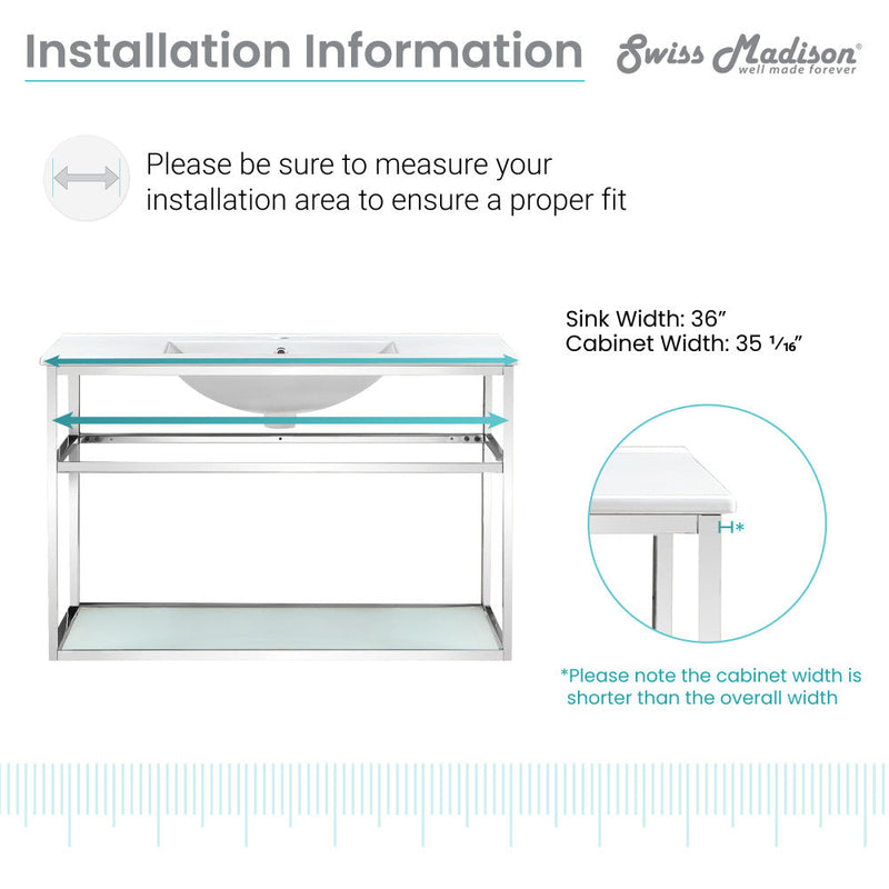 Swiss Madison Pierre 36 Single, Open Shelf, Chrome Metal Frame Bathroom Vanity - SM-BV553C