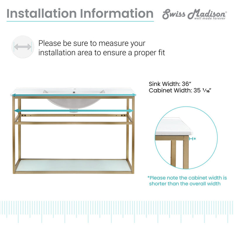 Swiss Madison Pierre 36 Single, Open Shelf, Gold Metal Frame Bathroom Vanity - SM-BV553G