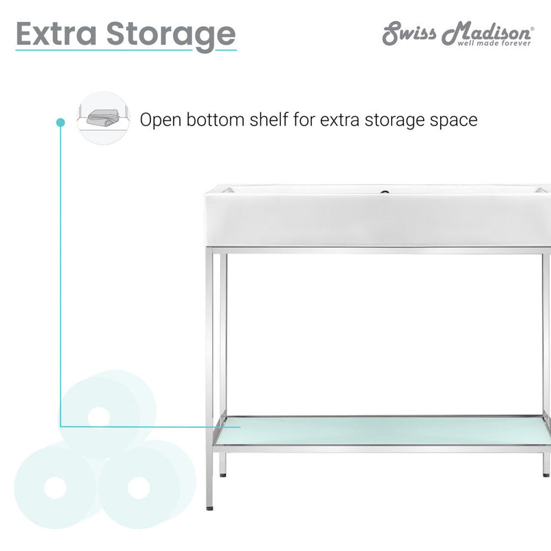 Swiss Madison Pierre 40 Single, Freestanding, Open Shelf, Chrome Metal Frame Bathroom Vanity - SM-BV73C