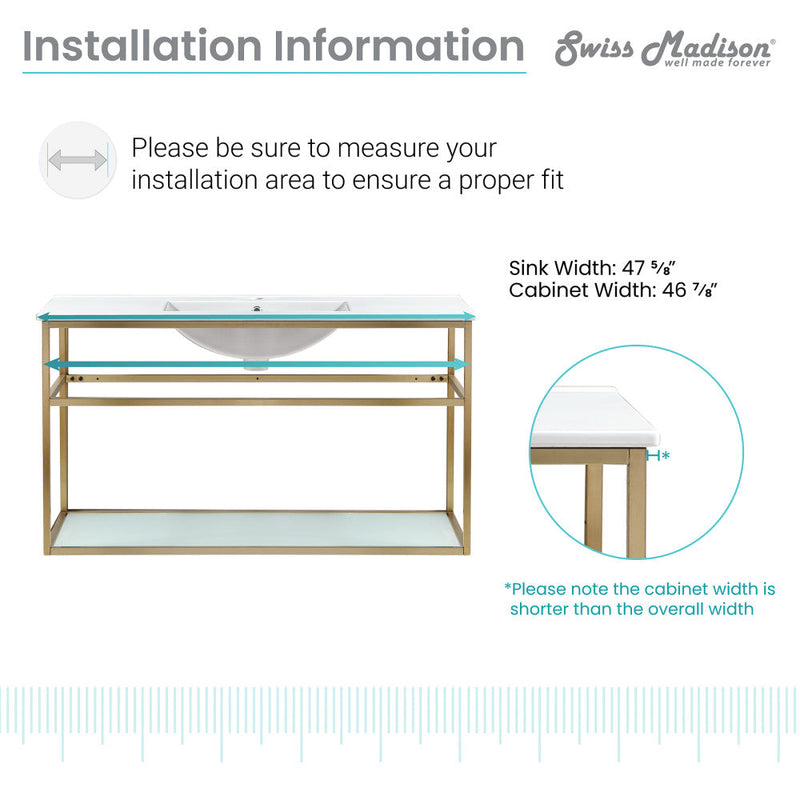 Swiss Madison Pierre 48 Single, Open Shelf, Gold Metal Frame Bathroom Vanity - SM-BV554G