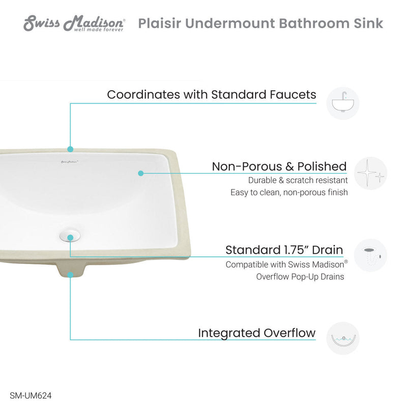 Swiss Madison Plaisir 18.5 Rectangular Under-Mount Bathroom Sink - SM-UM624