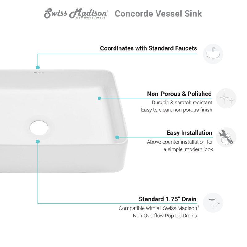 Swiss Madison Concorde Rectangle Ceramic Vessel Sink - SM-VS242