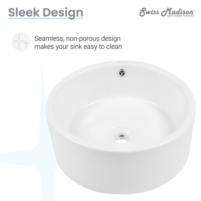 Swiss Madison Monaco Round Ceramic Bathroom Vessel Sink in White - SM-VS252
