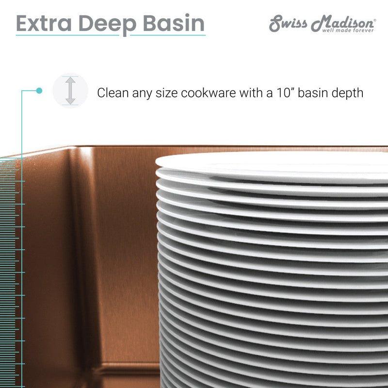 Swiss Madison Rivage 30 x 18 Stainless Steel, Single Basin, Undermount Kitchen Sink, Rose Gold - SM-KU700RG