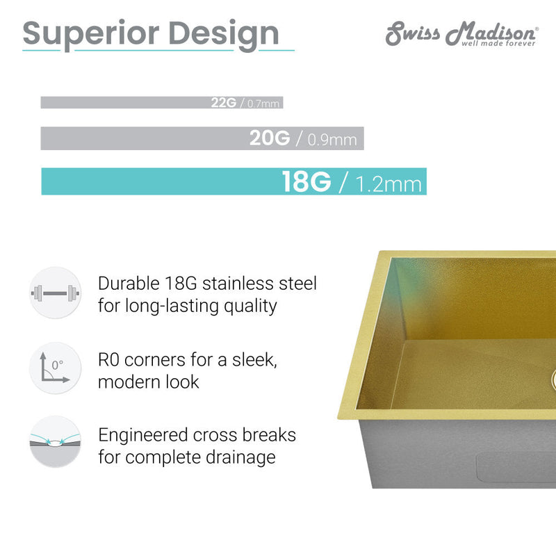 Swiss Madison Rivage 33 x 20 Stainless Steel, Dual Basin, Undermount Kitchen Sink in Gold - SM-KU725G
